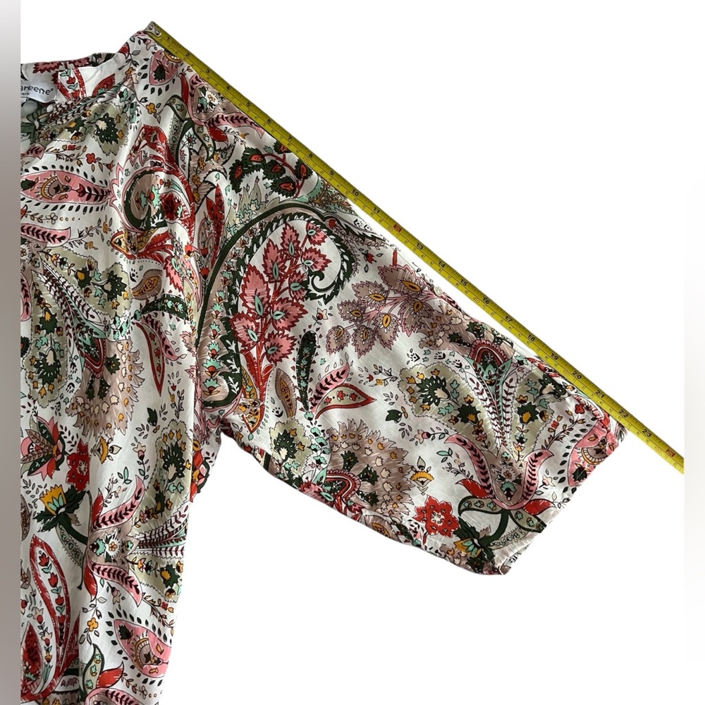 Grand & Greene Boho Paisley Tunic Blouse Roll Tab Sleeve Button Up Plus Size 1X - Picture 9 of 11